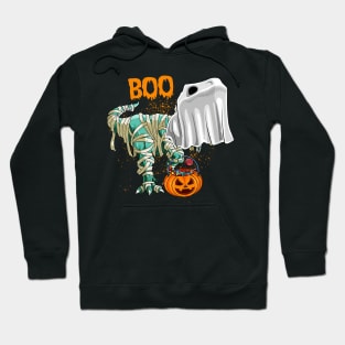 Ghost Dinosaur T-rex Funny Boo Halloween Boys Men Pumpkin Shirt Hoodie